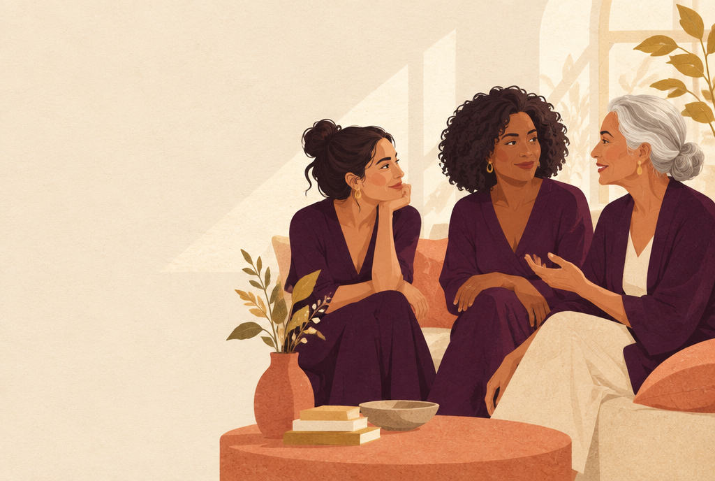 Three women from different generations sharing a warm conversation